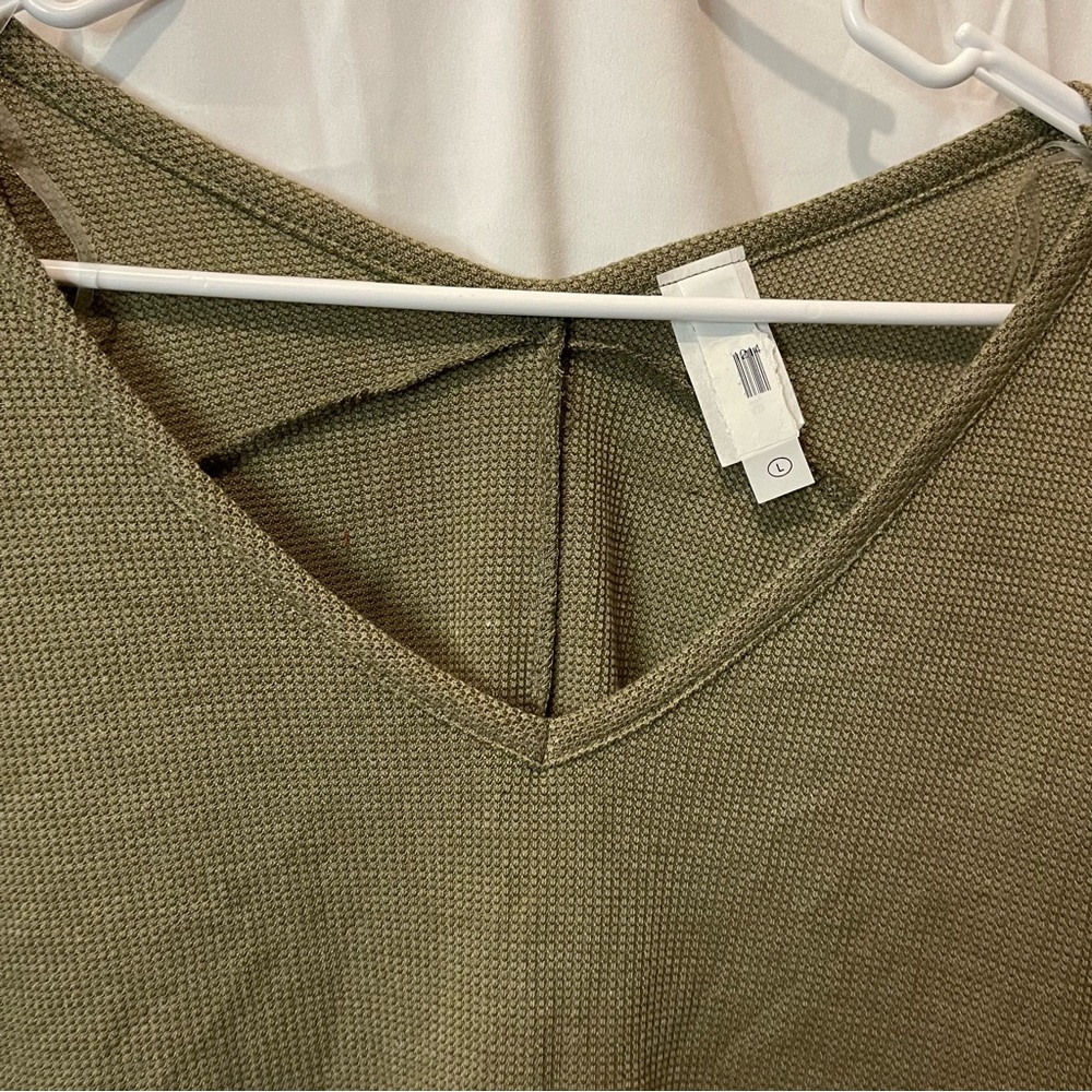 Honeyme Women’s Waffle Knit Long Sleeve Light Army Green Size Large - Picture 3 of 12